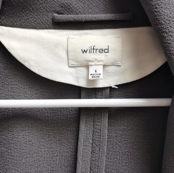 Aritzia Wlfred Chevier Gray Jacket  blazer Crepe open front 3/4 sleeve size 6 - Picture 5 of 8